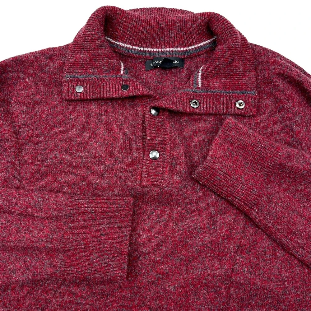 Banana Republic Sweater Men Large Red Fine Merino Wool Knit Snap T Soft Pullover
